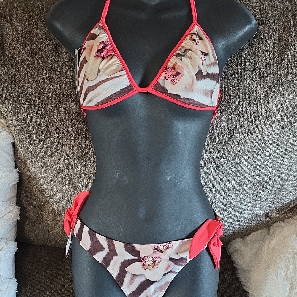 Floral Zebra Safari Print String Bikini Set